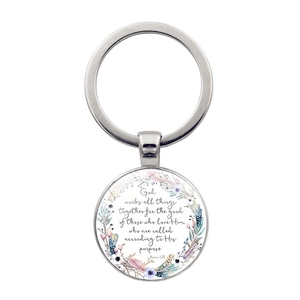 Llavero Inspirador Versículo Bíblico Romanos 8:28 Aleación de Zinc Gema de Vidrio Colgante Guirnalda Floral Regalo Religioso