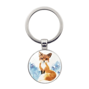 Portachiavi in Metallo Con Motivo Volpe in Lega di Zinco Cabochon in Vetro Volpe Ad Acquerello Ciondolo Anello Animali per Borse