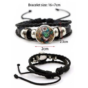 Bracelet rétro multicouche en cuir tressé avec pendentif hibou pour hommes et femmes