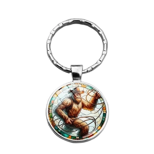 Bigfoot Sasquatch time gem metal keychain with cowboy hat design and silver ring