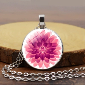 Vintage Lotus Blume Zeit-Edelstein Glas Anhänger Halskette Für Damen Legierung Europäische Mode Floral Pullover Kette Schmuck
