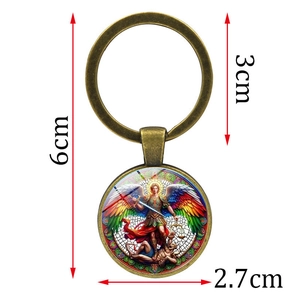Porte-clés Archange Michael en bronze vintage avec pendentif d'art religieux