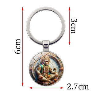 Religiöser Metall-Schlüsselanhänger mit indischer Hanuman-Illustration und Rundanhänger