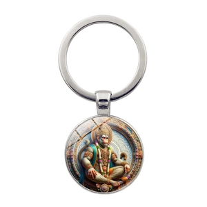 Hanuman Metall Schlüsselanhänger Hindugott Religiöser Glas-Cabochon Anhänger Schlüsselring Spiritueller Taschenschmuck