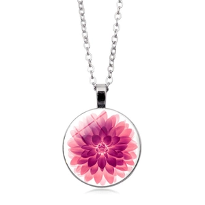 Halskette mit rosa Lotusblumen-Glasanhänger und Silberkette, minimalistisches Blumendesign