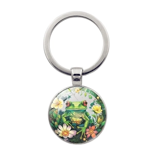 Portachiavi in Metallo con Fiore di Rana Ciondolo in Vetro a Cabochon Loto Arte Charm per Borsa Regalo Creativo Accessori
