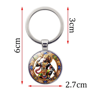 Porte-clés Hanuman en verre avec dimensions de l'anneau 3cm et pendentif rond 2,7cm