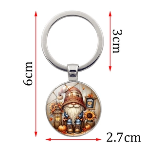 6cm Autumn Gnome Keychain with Hello Fall glass pendant and sunflower pumpkin design