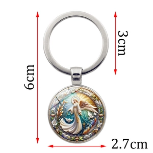Silver archangel and dove pendant keychain with detailed 6cm dimensions measurement