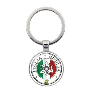 Sicily Trinacria Italy Flag Metal Keychain Medusa Head Relief Pendant Key Ring For Car Bag Charm Souvenir Gift