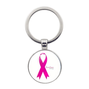 Portachiavi in metallo argento con logo nastro rosa Breast Cancer Awareness e vetro