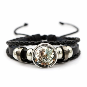 Vintage Engel Fee Glas Edelstein Mehrlagiges Lederarmband Retro Punk Geflochtene Perlen Armreif Schmuck Geschenk Für Damen Herren