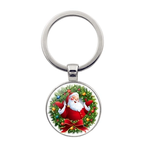 Llavero de Papá Noel con colgante de corona de metal y anilla plateada de regalo