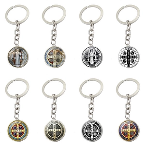 Saint Benedict Medal Keychain Zinc Alloy Catholic Protection Medal Religious Keyring Pendant For Car Bag Ornament Unisex Gift