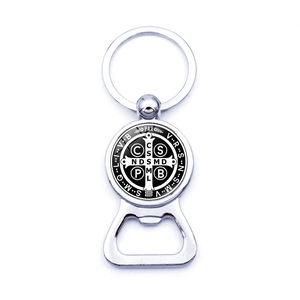 Saint Benedict Medal Multi-function Metal Bottle Opener Keychain Vintage Religious Catholic Saint Figure Key Ring Pendant Beer Opener