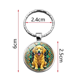Golden Retriever puppy pendant keychain in a round metal ring for bags and keys