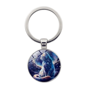 Portachiavi Gatto Cielo Stellato Gemma del Tempo Anello Portachiavi in Metallo Pendente in Vetro Galassia Accessorio Borsa Donna