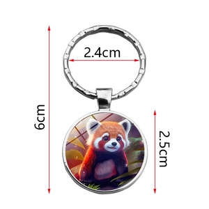 Lesser Panda glass cabochon keychain with 6cm length and 2.5cm diameter metal pendant