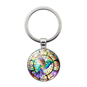 Portachiavi con Gemma del Tempo a Forma di Colibrì in Vetro Colorato Vintage in Lega di Zinco Portachiavi in Metallo Dipinto