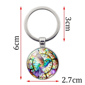 Portachiavi colibrì artistico in vetro con anello in argento e motivi floreali colorati