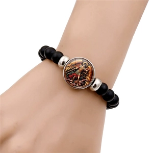 Bracciale di perline San Michele Arcangelo con perle nere opache e dettagli argento