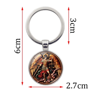 Archangel Saint Michael keychain with religious art pendant for car keys and bags