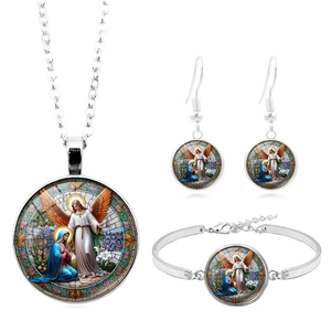 Parure bijoux Archange Michel Ange Gardien avec collier boucles et bracelet