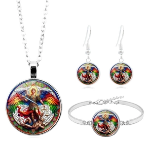 Parure bijoux Archange Saint Michel en argent avec collier boucles d'oreilles et bracelet