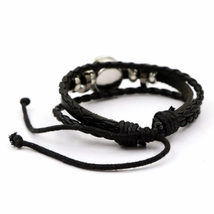 Luminous Sun Moon leather bracelet with layered woven cords and adjustable metal beads
