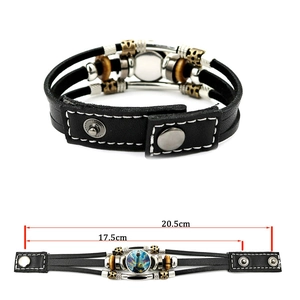 Retro lighthouse leather bracelet with layered beads and adjustable metal snaps