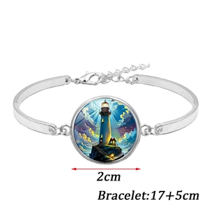 Silver bracelet featuring a 2cm lighthouse pendant and adjustable lobster clasp chain