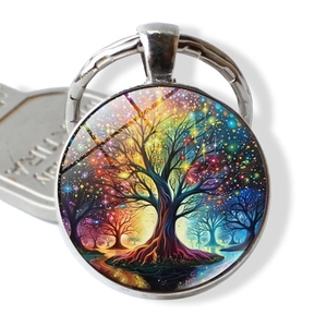 Tree Of Life Glass Cabochon Pendant Keychain Silver Zinc Alloy Keyring Women Men Bag Hanging Decoration Jewelry Gift