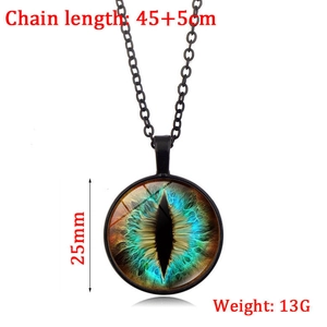 Collana con ciondolo occhio di drago in vetro stile punk con catena nera e dimensioni