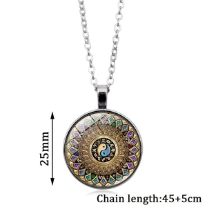 Détail du pendentif mandala de 25mm avec symbole tai-chi et signes astrologiques