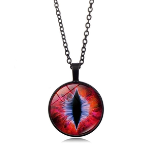 Collana con ciondolo a occhio di drago in vetro con iride rossa e catena nera da donna