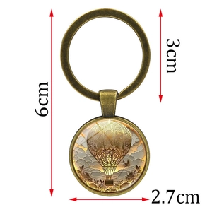 Porte-clés montgolfière en bronze vintage avec pendentif en verre pour cadeau