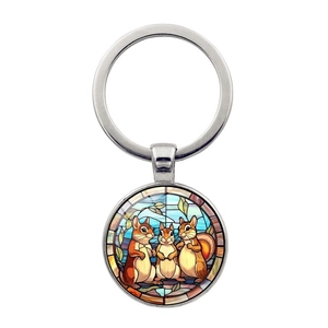 Vintage Zinklegierung Eichhörnchen Muster Glas Edelstein Schlüsselanhänger Metall Schlüsselring Kreative Tasche Anhänger Geschenk