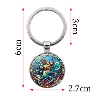 Porte-clés gemme Poseidon avec anneau en argent et pendentif en verre de 2,7 cm