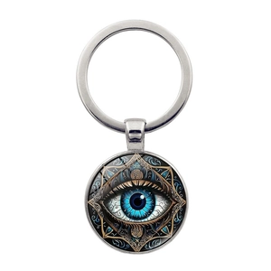 Fashion Zinc Alloy Evil Eye Mandala Pattern Keychain Silver Bronze Metal Keyring Pendant For Bags Car Keys Decoration