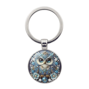 Portachiavi Vintage Gufo Gemma del Tempo Retro in Lega di Zinco Vetro Cabochon Mandala Modello Pendente Regalo Creativo