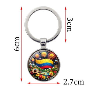 Metal keychain with Colombia flag and landmark design, size 6cm including 3cm ring