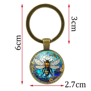 Vintage bronze bee keychain with stained glass design and 2.7cm pendant dimensions