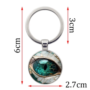 Evil Eye Glass Keychain with Dragon Pupil Design and Dimension Scales 6cm Total Length