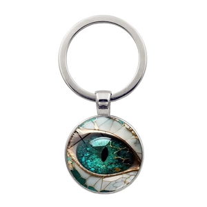 Dragon Eye Glass Time Gem Keychain Vintage Alloy Keyring Green Pupil Evil Eye Pendant For Men Women Jewelry Gifts