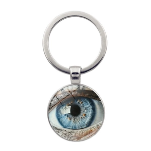 Porte-clés Réaliste Oeil Bleu Pendentif Cabochon en Verre Alliage de Zinc Créatif Anneau de Clef en Métal Bijou de Sac