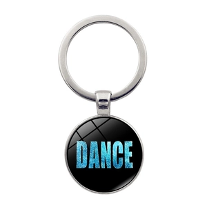Portachiavi in Metallo DANCE Lettera Moda Ciondolo Rotondo in Vetro Cabochon Glitter per Borsa Auto Anello Chiave Donna Uomo Gioielli