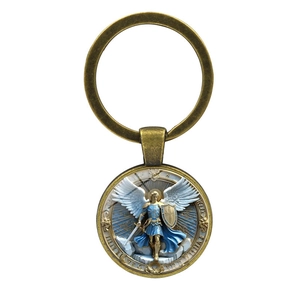 Antique bronze St. Michael archangel guardian pendant keychain for bags and cars
