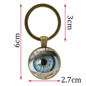 Porte-clés œil bleu réaliste en verre avec dimensions de 6cm de longueur totale