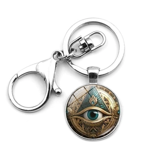 Ancient Egyptian Eye Of Horus Eye Of Providence Metal Keychain Mystic Geometric Mandala Glass Cabochon Lobster Clasp Bag Hanging Ornament