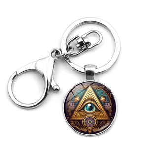 Silver Eye of Horus keychain with lobster clasp and mandala glass pendant charm